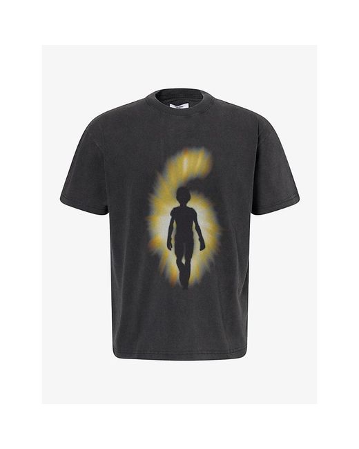 1886 Black Digital Sense Graphic-Print Cotton T-Shirt for men