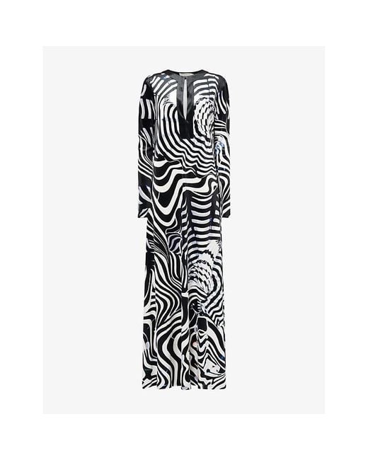 Mary Katrantzou Black Carrington Long-Sleeve Velvet Kaftan Maxi Dress