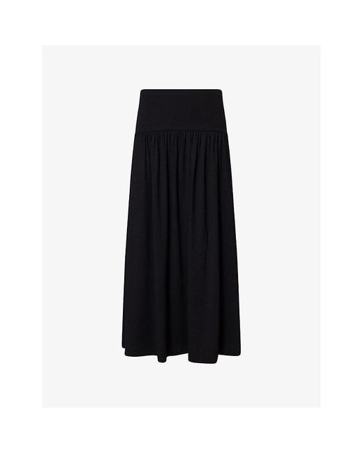 ME+EM Black Ribbed-Waist Pleated Stretch-Woven Maxi Skirt