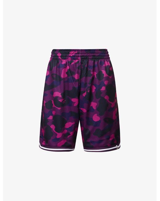 A Bathing Ape Camo-print Brand-embroidered Mesh Shorts in Purple for Men |  Lyst