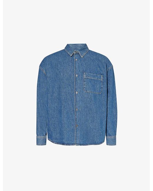 FRAME Blue Patch-pocket Relaxed-fit Recycled Denim-blend Shirt for men