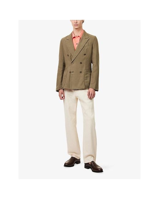 Paul Smith Green Double-Breasted Peak-Lapel Cotton And Linen-Blend Blazer for men