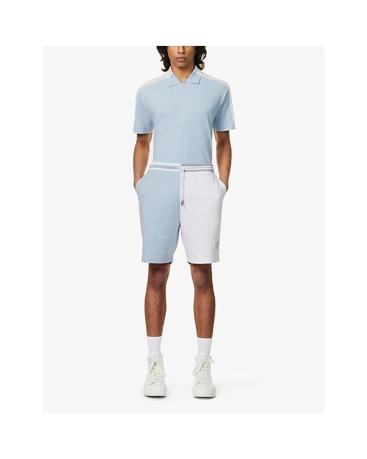Thom Browne Blue Funmix Contrast-panel Cotton-jersey Shorts for men