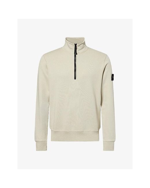Stone Island White Logo-Patch Half-Zip Cotton Sweatshirt for men