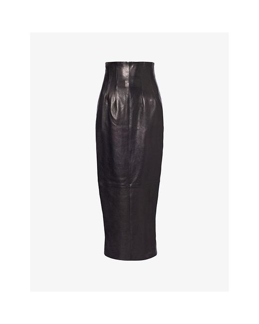 Khaite Black Ruddy Slim-fit Leather Midi Pencil Skirt
