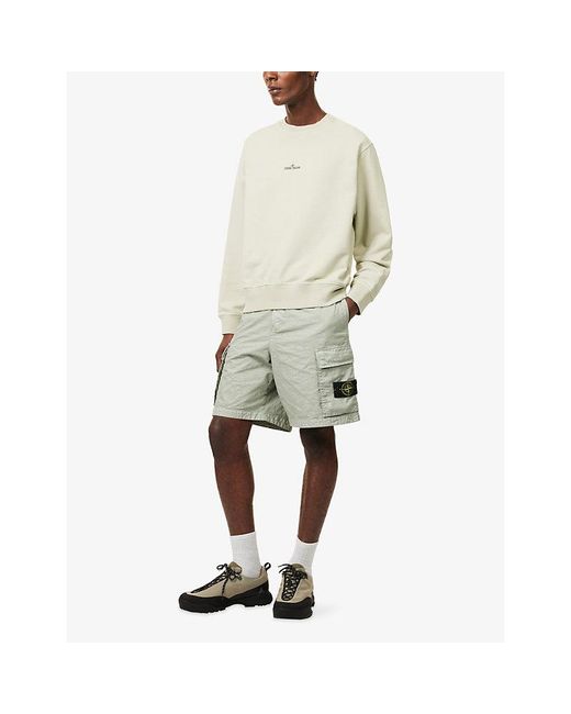 Stone Island White Blur-Compass Crew-Neck Cotton Sweatshirt for men
