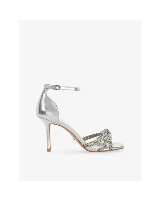 Dune White Militant Embellished Faux-Leather Heeled Sandals