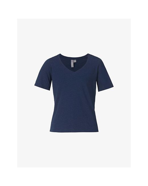 Sweaty Betty Blue Essential V-Neck Cotton-Blend Jersey T-Shirt