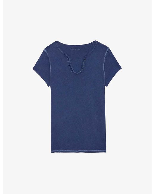 Zadig & Voltaire Blue Slogan-print Short-sleeve Cotton T-shirt