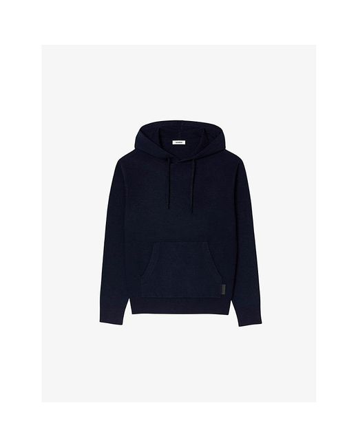 Sandro Blue Brand-patch Stretch-knit Hoody for men