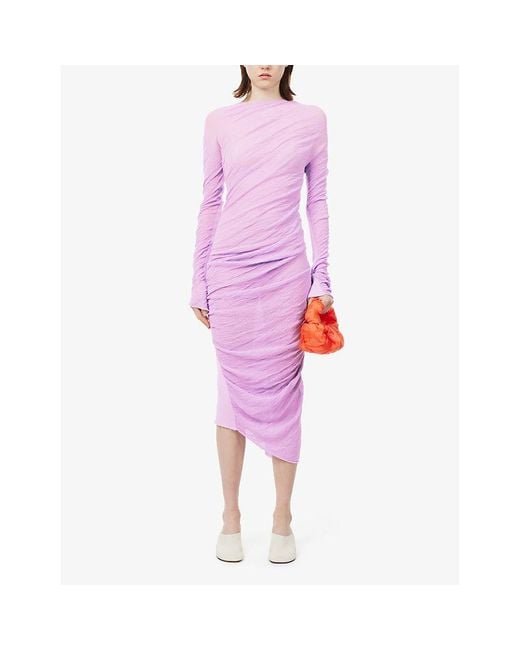 Issey Miyake Purple Ambiguous High-neck Cotton-blend Knit Mini Dress