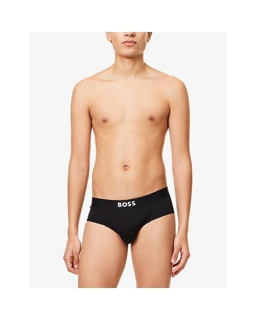 Boss Black One X David Beckham Logo-Waistband Pack Of Three Stretch-Cotton Hipster Briefs for men
