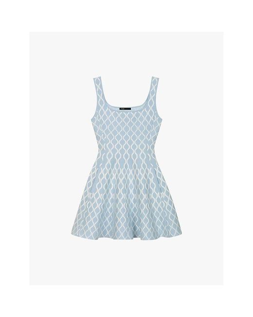 Maje Blue Jacquard-Print Sleeveless Stretch-Woven Mini Dress