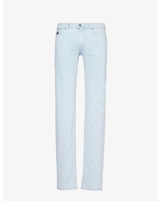 Versace Blue Five-pocket Brand-plaque Slim-fit Low-rise Stretch-denim Blend Jeans for men