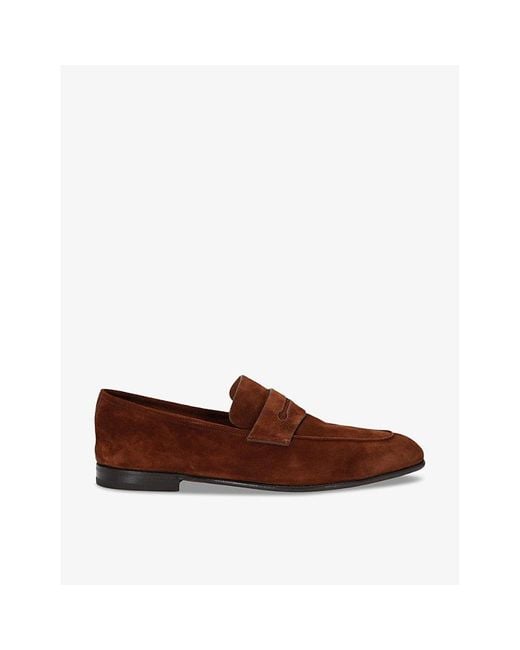 Zegna Brown L'asola Suede Penny Loafers for men