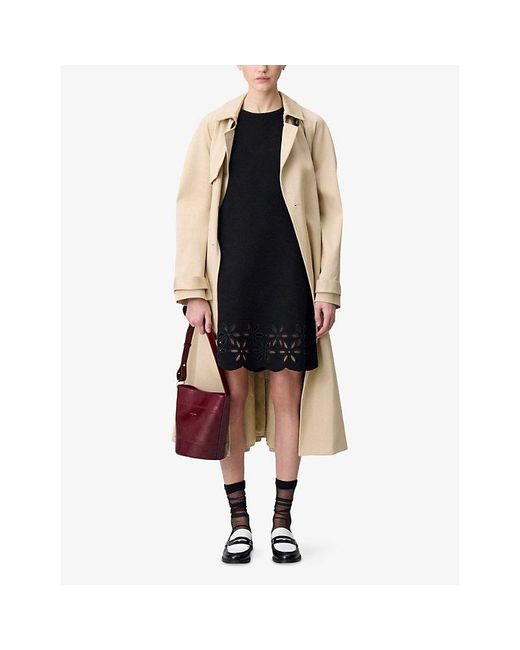 Claudie Pierlot Black Openwork-Detail Trapeze Stretch-Knit Mini Dress