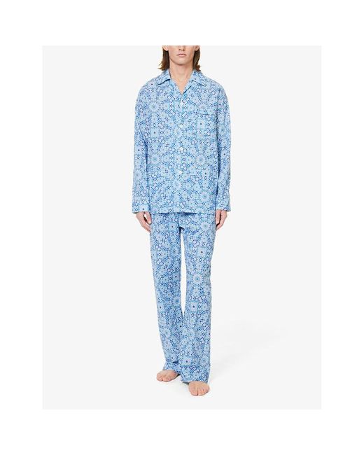 Derek Rose Blue Ledbury Geometric-print Cotton Pyjama Set for men