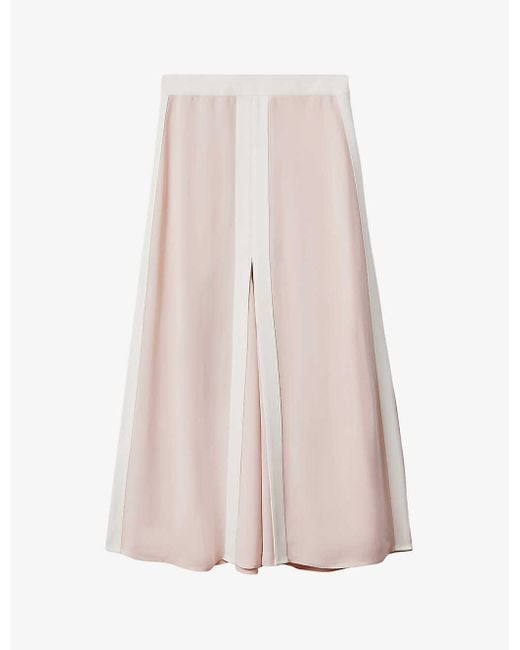 Reiss Pink Rosalia Contrast-trim Woven Midi Skirt