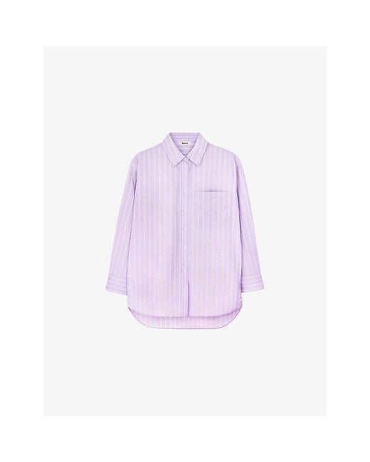 Ro&zo Purple Stripe-Pattern Buttoned-Side Cotton-Blend Shirt