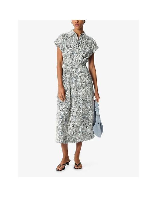 Whistles Gray Animal-Print Short-Sleeved Cotton Midi Dress