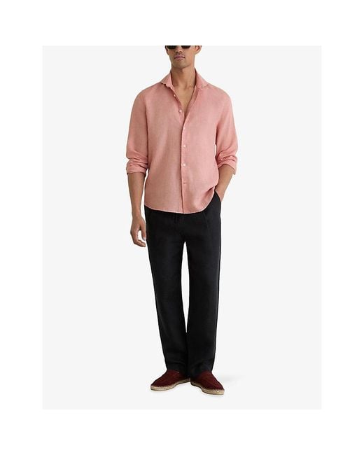 Reiss Pink Ruban Spread-Collar Linen-Shirt for men