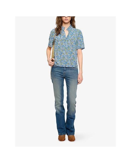 Zadig & Voltaire Blue Topher Floral-Print Woven Blouse