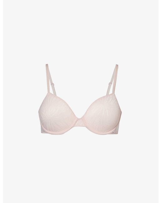 Calvin Klein Natural Half-cup Underwired Recycled Nylon-blend Lace Bra