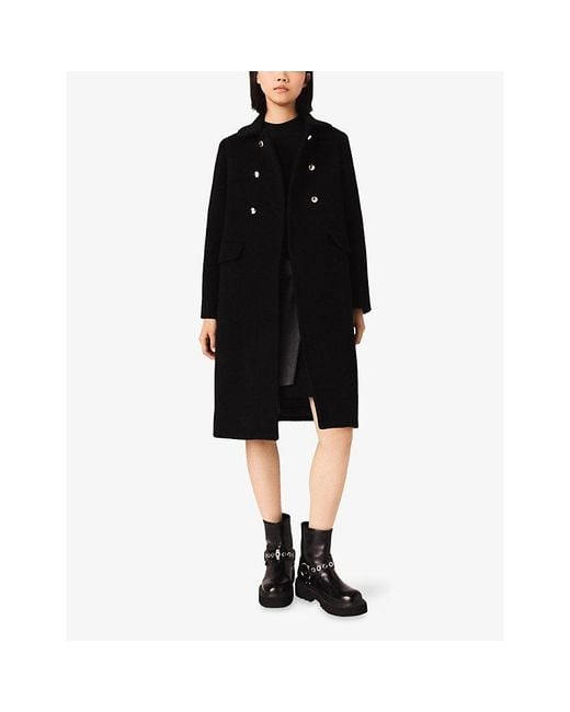 Maje Black Long Double-Breasted Wool-Blend Coat