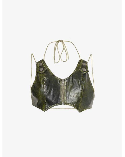 Jaded London Green Zip-front Cropped Faux-leather Top