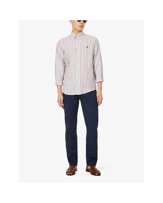 Polo Ralph Lauren Purple Stripe-pattern Brand-embroidered Linen Shirt for men