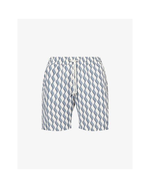 Frescobol Carioca White Santos Wave-Print Swim Shorts for men