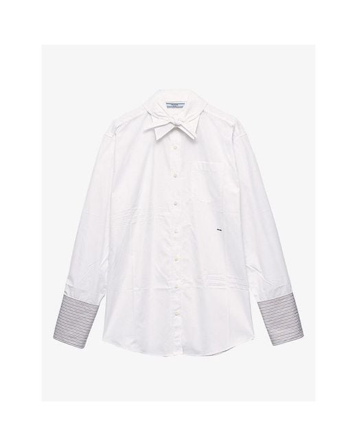 Prada White Embroidered-Logo Menswear-Fit Cotton Poplin Shirt