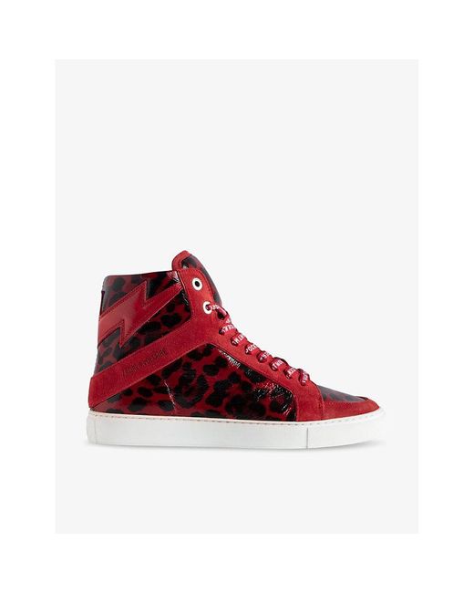 Zadig & Voltaire Red High Flash Leopard-print High-top Leather Trainers