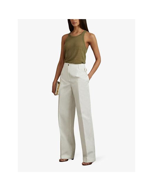 Reiss White Harper Pressed-creased Wide-leg Mid-rise Cotton Trousers