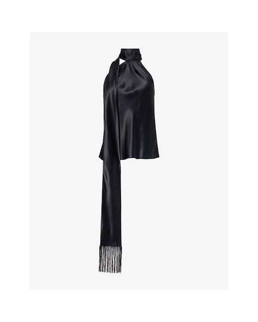 Reformation Black Sabi Halter-Neck Silk Top