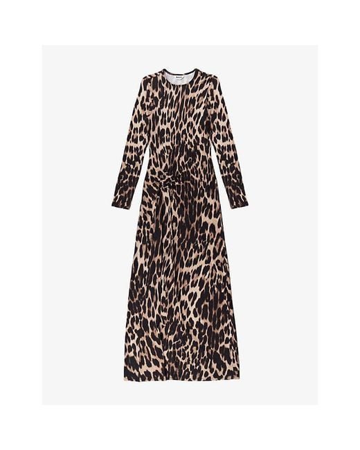 Ro&zo Brown Leopard-Print Long-Sleeve Stretch-Jersey Midi Dress