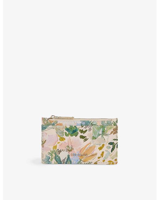 Ted Baker Metallic Medell Painted Floral-print Leather Cardholder