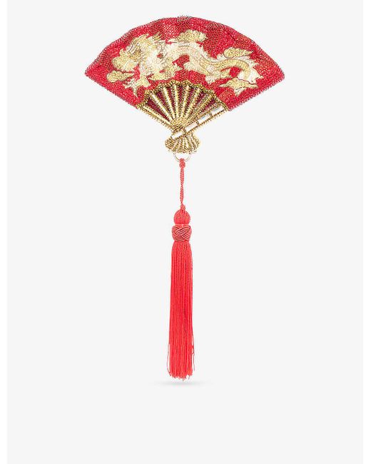 Judith Leiber Red Dragon Fan Crystal-embellished Metal Clutch Bag