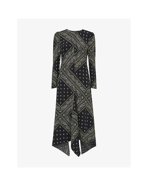 Whistles Bandana Print Asymmetric Hem Woven Midi Dress in Gray Lyst