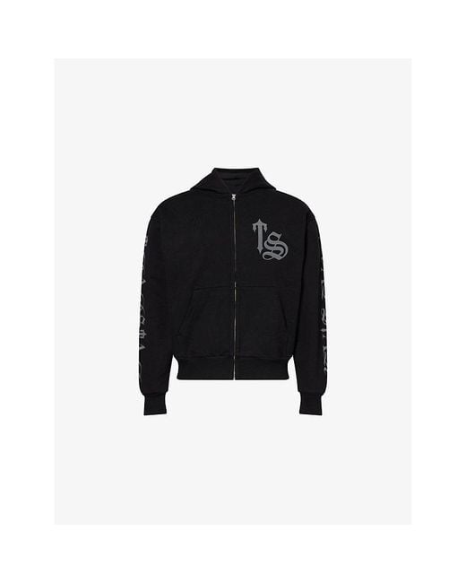 Trapstar Black Logo-Print Zip-Up Cotton Hoody for men