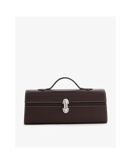 SAVETTE Brown Slim Symmetry Pochette Leather Top-handle Bag