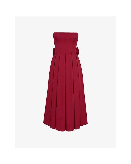 House Of Cb Red Pandora Bow-Back Strapless Woven Midi Dress