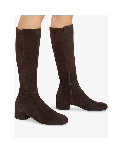 Dune Brown Tayla Suede Heeled Knee-High Boots