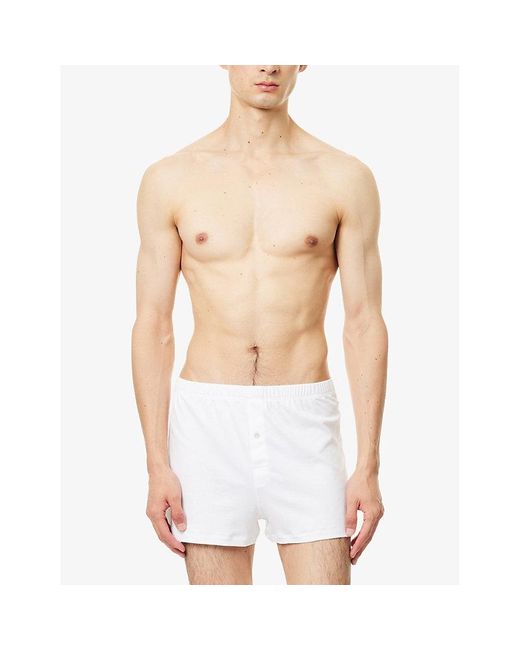 Hanro White Sea Island Cotton Boxer Trunks for men