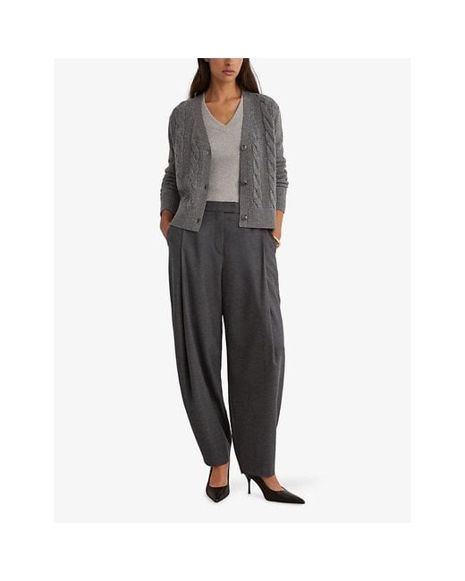 Reiss Gray Elowen Cashmere And Wool Cable-Knit Cardigan