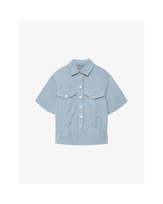 AllSaints Blue Tove Short-Sleeved Lyocell And Linen Shirt
