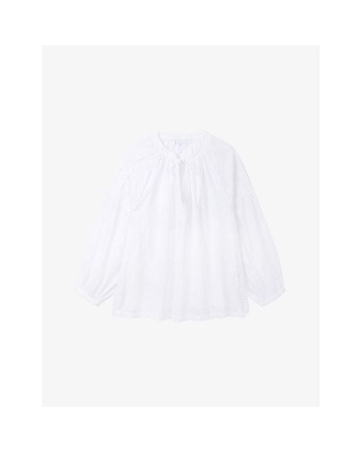The White Company White Tie-Neck Long-Sleeved Cotton Blouse