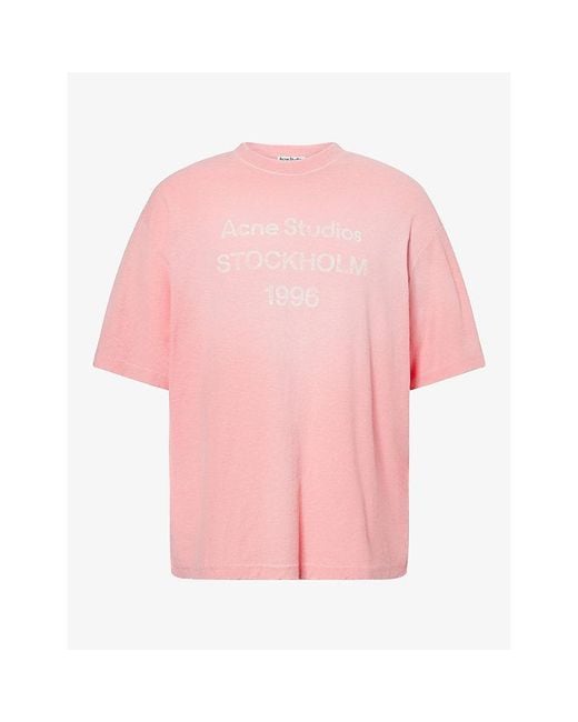 Acne Pink Logo-Print 1996 Cotton-Blend T-Shirt for men