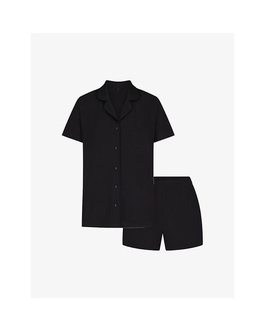 Skims Black Soft Lounge Stretch-Woven Short Pyjamas