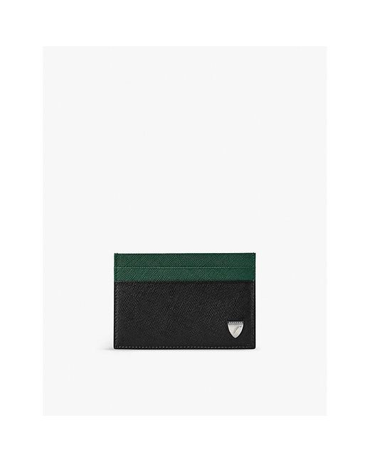 Aspinal Green Slim Brand-plaque Leather Card Holder